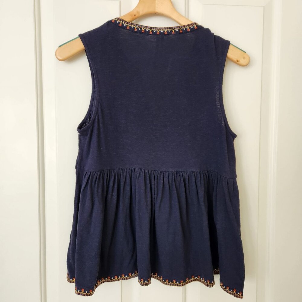 Anthropologie Emelia Navy Sleeveless Embroidered Peplum Top Boho Summer Pretty - Picture 2 of 11